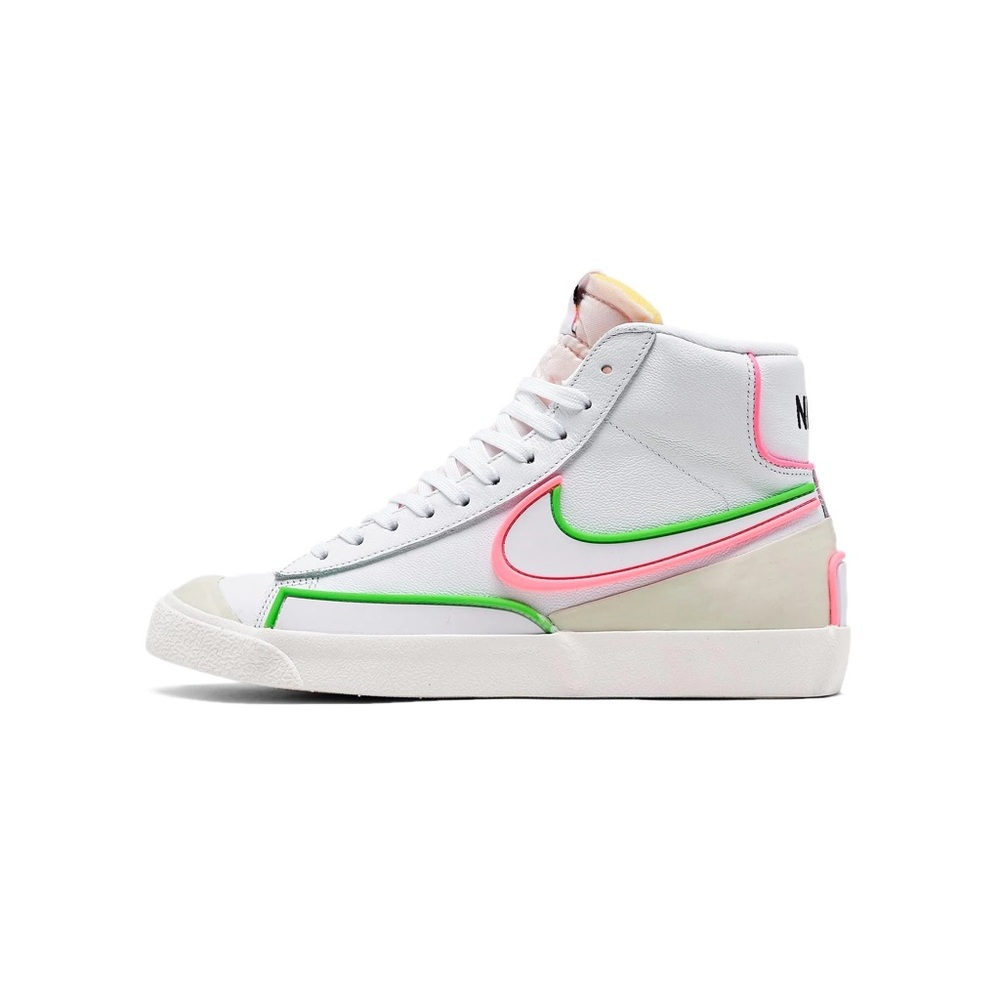 Nike Blazer Mid ‘77 Infinite White High-Top Sneakers, Pink and Electric Green